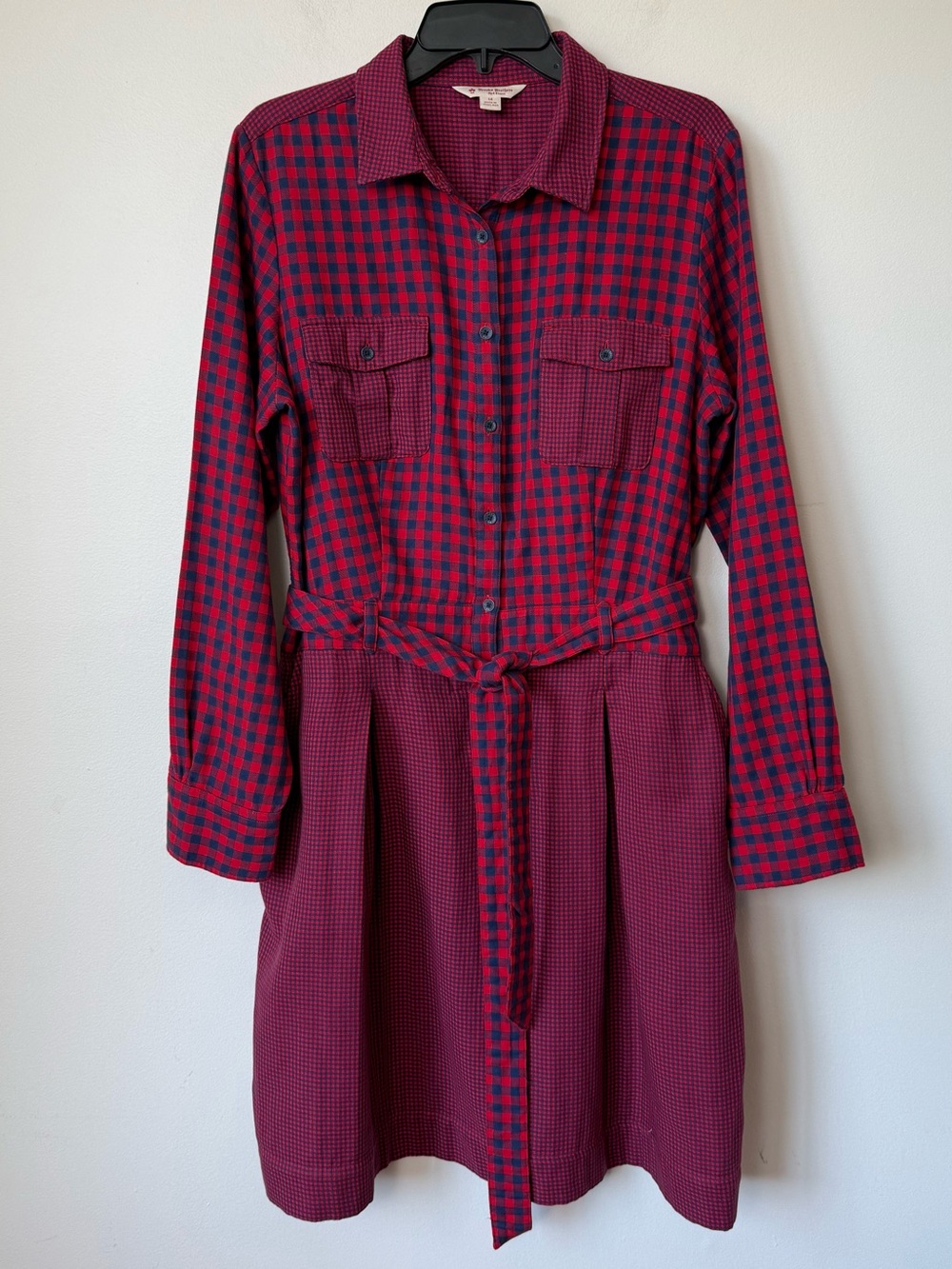 Brooks Brothers Red Fleece Red Navy Plaid Flannel Shirt Dress Size 14